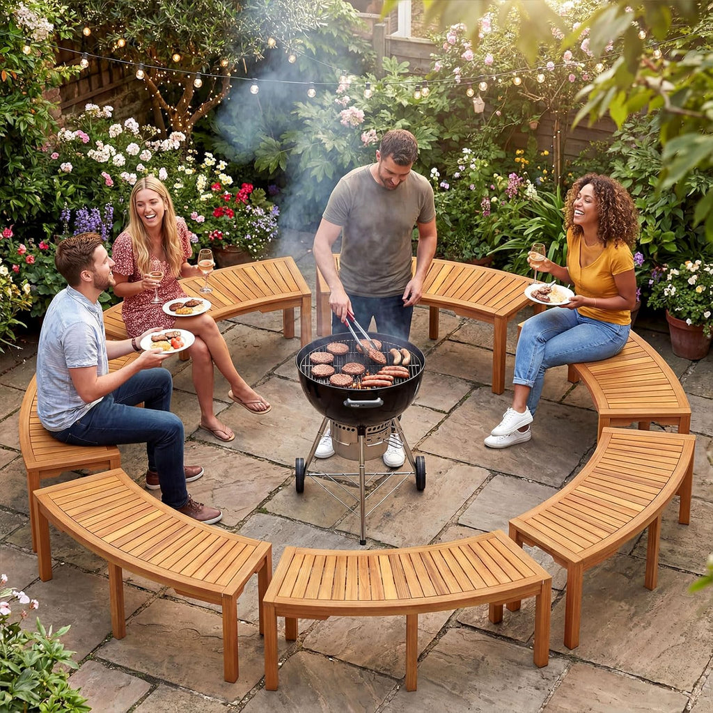 Tangkula Outdoor Curved Bench, Acacia Wood Fire Pit Bench w/Slatted Seat, Patio Backless 2-Person Seating for Porch, Yard, Garden, 800 LBS Max Load, Oil Painted (1, 45")