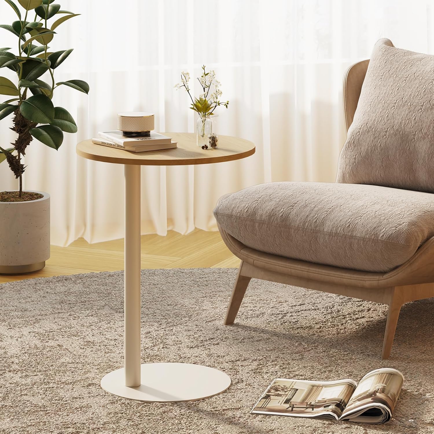 C Shaped Round End Table, Small Side Table for Couch,Tv Trays for Eating,Snack Sofa Tray Table with Metal Leg for Living Room, Bedroom, Bedside,and Office (Rustic Oak)