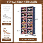 Vipbox Foldable Shoe Rack Organizer with 10-Tier Storage, Easy No-Tool Assembly Shoe Cabinet with Magnetic Clear Doors, Large Capacity 40 Pairs Collapsible Shoe Storage for Entryway, Bedroom， Hot Pink