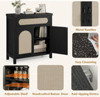 GarveeHome Rattan Sideboard Buffet Cabinets with Storage, Farmhouse Kitchen Accent Storage Cabinet with Drawer, Boho Wooden Coffee Bar Cabinet for Dining Room, Living Room, Hallway, Black