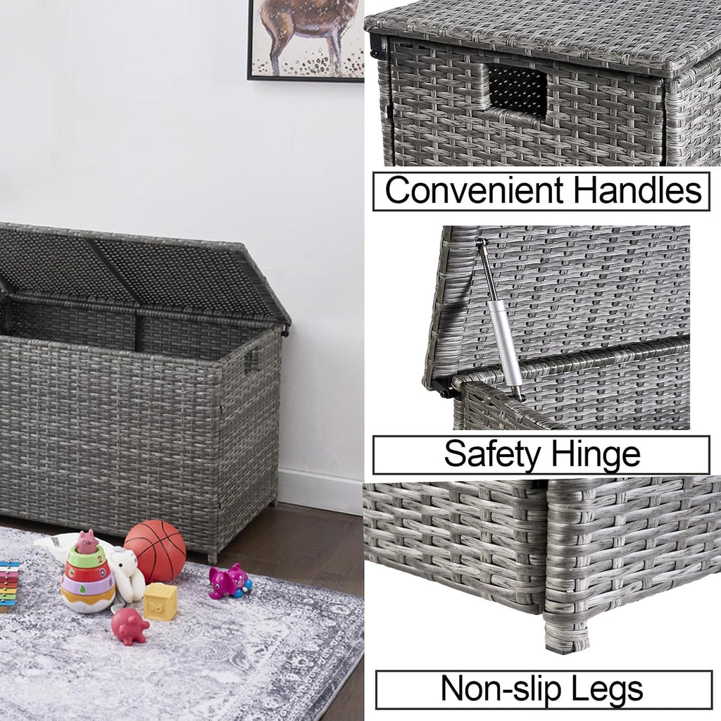 Wicker Storage Trunk, 30 x 17 x 18 inches, 160L, Handwoven Wicker Chest with Stay-Open Lid, Supports 200 lbs, Grey