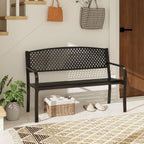 Giantex Metal Outdoor Bench with Mesh Pattern Backrest, Curved Armrests, Load 660Lbs, Slatted Seat for 2-3 Persons, Heavy-Duty Garden Bench for Patio, Backyard, Poolside, Porch, Park (50"×24"×33.5")