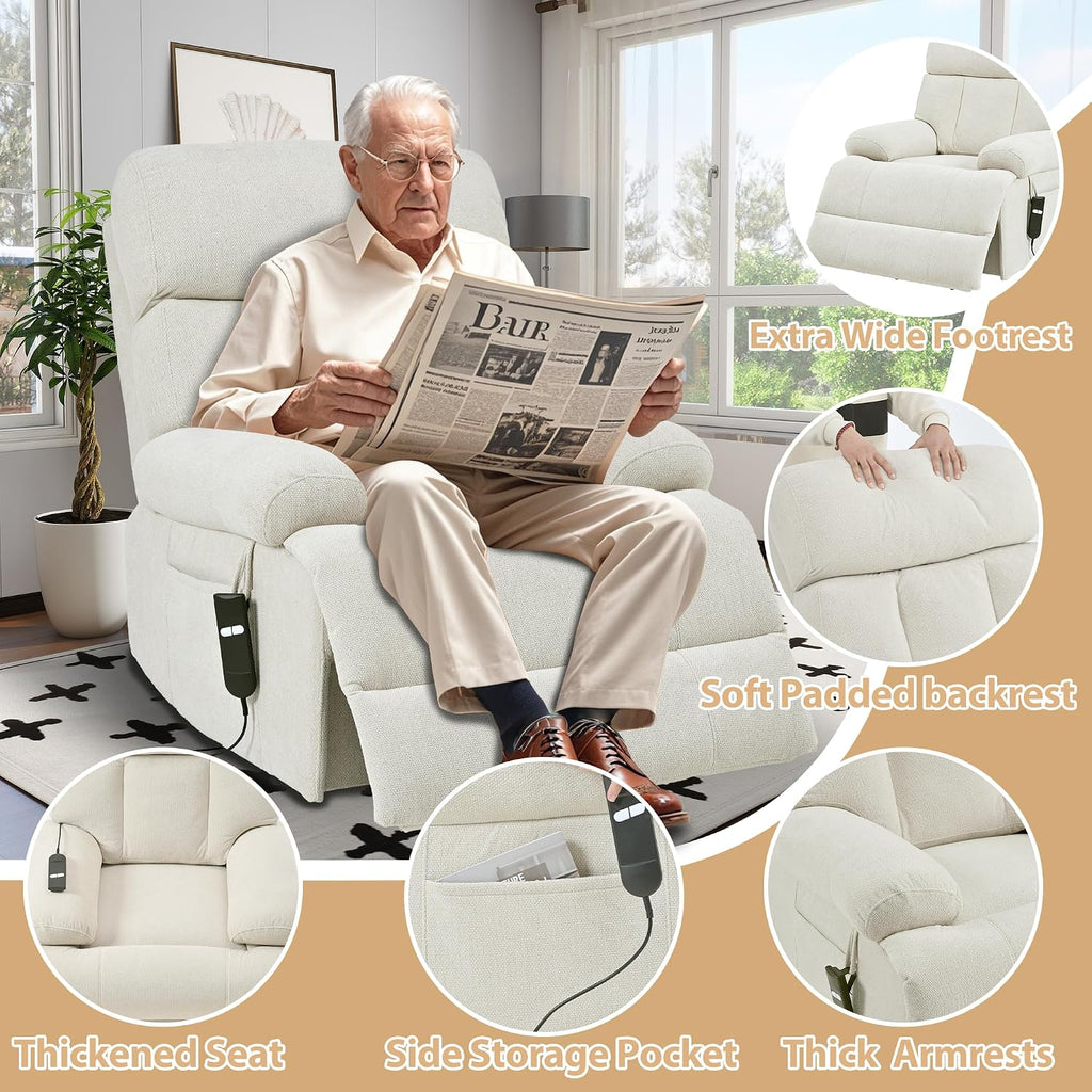 Electric Power Lift Recliner Chair for Elderly and Seniors,Oversized Recliner with Remote Control, Side Pocket, Spacious Seat, Perfect Home Theater Recliner Chair (Light Gray)