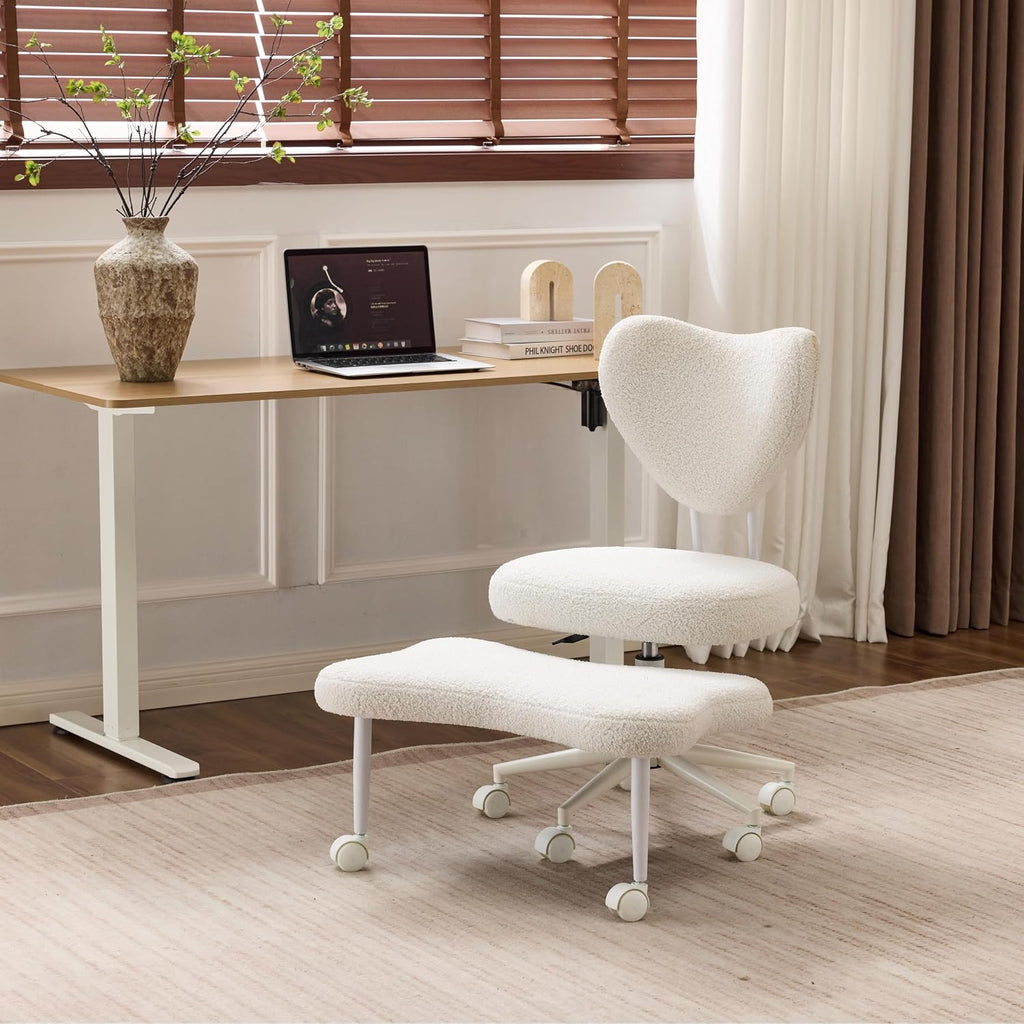 Upgraded Meditation Chair with Adjustable Height Swivel Cross Legged Chair with Wheels ADHD Kneeling Seat Criss Cross Desk Chairs with Adjustable Stool Flexible Design for Fidgety Sitters, Beige Plus