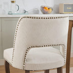 Mid Century Modern Dining Chairs Set of 2, Farmhouse Fabric Upholstered Accent Curved Backrest Kitchen Chairs Armchairs Side Chair with Solid Wood Legs, Beige