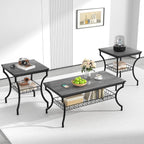 VECELO 3 Pieces Living Room Table Sets, Coffee and End Tables with Open Storage Shelves for Apartment, Home Office, Small Space, Easy Assembly, Dark Grey