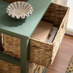SAFAVIEH Furniture - Halle 3-Basket Side Table - Dusty Green - Solid Wood - Coastal Basket Storage Design - Ideal for Living Room, Entryway, 17.5" W x 13.5" D x 29.5" H - Fully Assembled (AMH5738J)