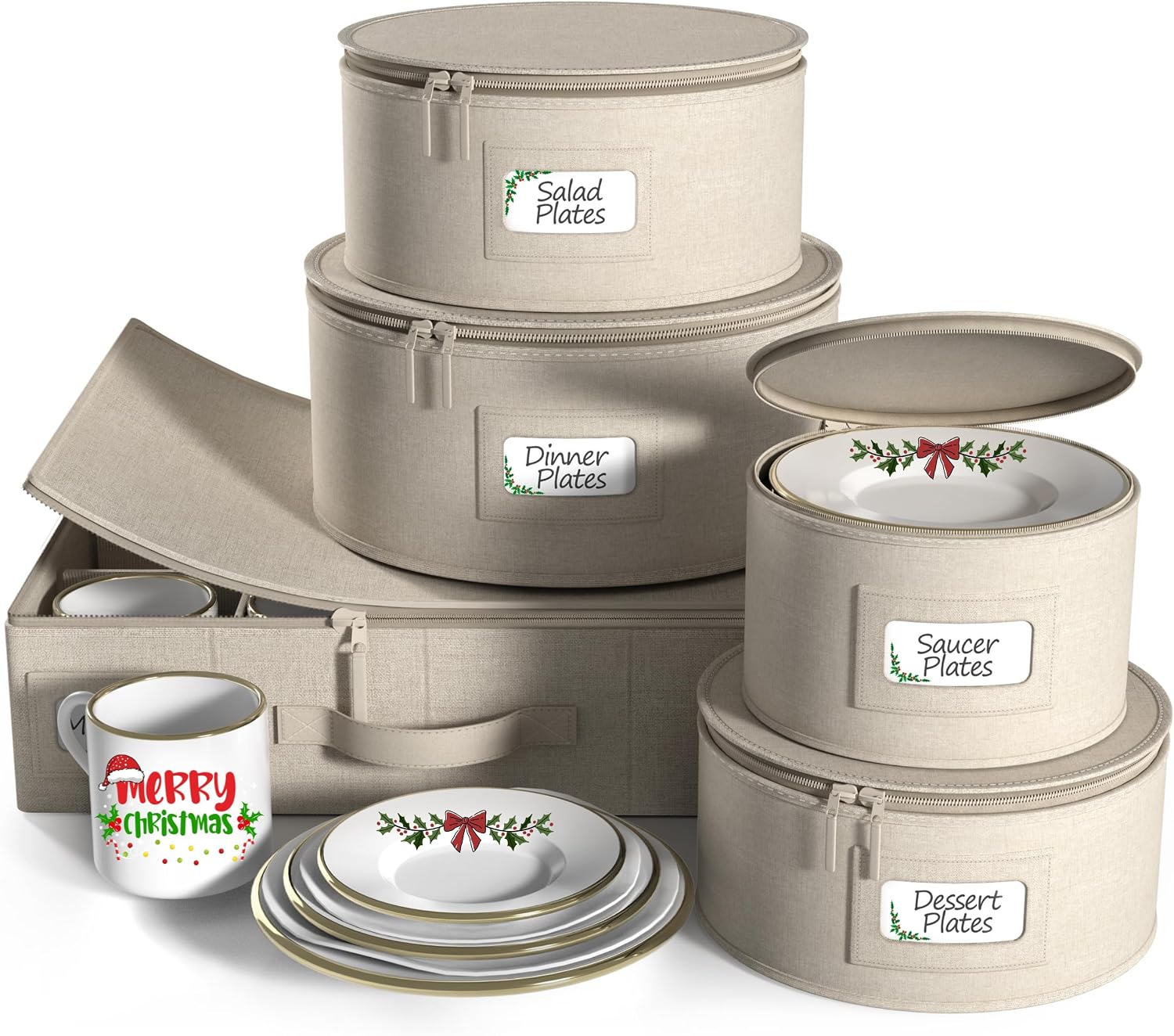 Sorbus China Storage Containers Hard Shell - Glass & Dish Storage Containers for Transport, Moving, Party - 5 Pc. Stackable Plate Storage Set for Dinnerware, Mugs, Cups - Felt Plate Protector included