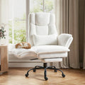 Office Chair,Big and Tall Heavy-Duty Executive Reclining Computer Gaming Chair with Footrest,Flip Armrests,Lumbar Pillow&Thicken Wider Seat for Criss Cross Legged Desk Vanity Chair,Teddy Fabric White
