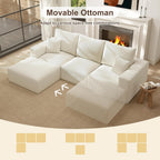2 Square Cloud Footstool for Living Room, No Assembly Modular Corduroy Convertible Seat, Modern Boneless Style Sofa Accessory for Lounge or Bedroom