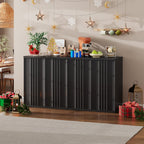 TAGELIER Fluted Buffet Cabinet with Storage, 31.5" Sideboard with Adjustable Shelves, Coffee Bar with Press-Spring Doors, Wooden Buffet Table for Kitchen, Entryway, Living Room, Black