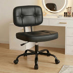 DUMOS Home Office Desk Chair - Ergonomic Armless PU Leather Computer Rolling Task Chair，with Comfy Lumbar Support and Height Adjustable, Vanity, Bedroom, Living Room, Black