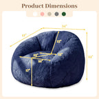 Big Bean Bag Chairs for Adults, Comfy Faux Fur Giant Bean Bag Chair | Fluffy Bean Bags with Back Support & Foam Filled, Reading Beanbag Chair for Living Room Bedroom, Apartment, Dark Blue