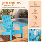 Costzon Kids Adirondack Chair, All-Weather HIPS Patio Chair with High Backrest, Armrests, Fire Pit Chair for Kids Ages 3-8, Indoor Outdoor Kids Patio Lounge Chair for Garden, Lawn, Yard (2, Turquoise)