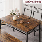 Garvee Dining Table Set for 4 with Bench and Chairs, 4-Piece Kitchen Table Set with Storage – Space-Saving Dining Table for Apartments and Dining Rooms, Brown