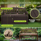Greesum 80 Gallon Heavy-Duty Outdoor Storage Bench with Cushion, UV-Resistant Resin Bench with Armrest, Deck Box for Garden, Poolside, Patio, Dark Brown
