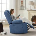 Swivel Rocker Recliner Chair, Manual Recliner Single Sofa with Cup Holders and Side Pocket, Chenille Fabric, Upholstered Nursery Rocking Chair for Living Room, Bedroom, Blue