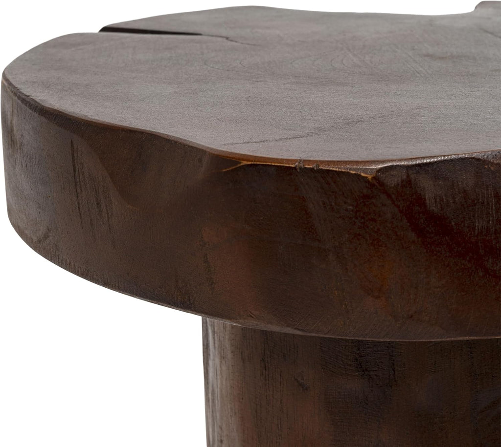 JONATHAN Y Amara Handcrafted Solid Teak Wood Live Edge Tree Stump Stool, 16" Rustic Accent Side Table and Decorative Indoor Plant Stand, Dark Brown STL3000B