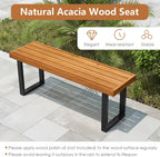 HAPPYGRILL Acacia Wood Bench for 2 People, Outdoor Dining Bench with Metal Legs & Adjustable Foot Pads, for Entryway, Garden, Poolside, Balcony, 800 LBS (1)
