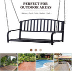 2-Person Powder-Coated Steel Swing Bench for Porch, Backyard, Deck with 528lb Capacity, Slatted Seat, Black