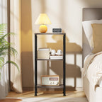Asgolion Small Grey Side Table, Tall End Table with Adjustable Shelf for Living Room, Grey Nightstand, Accent Table Stand for Home Decor, Office, Greige