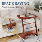 C-Shaped End Table for Couch, Acacia Wood Sofa Side Table & Nightstand with Mid-Century Modern Z Frame, L-Shaped Storage Shelf, Tool-Free Assembly for Bedroom, Living Room or Office - Dark Chocolate