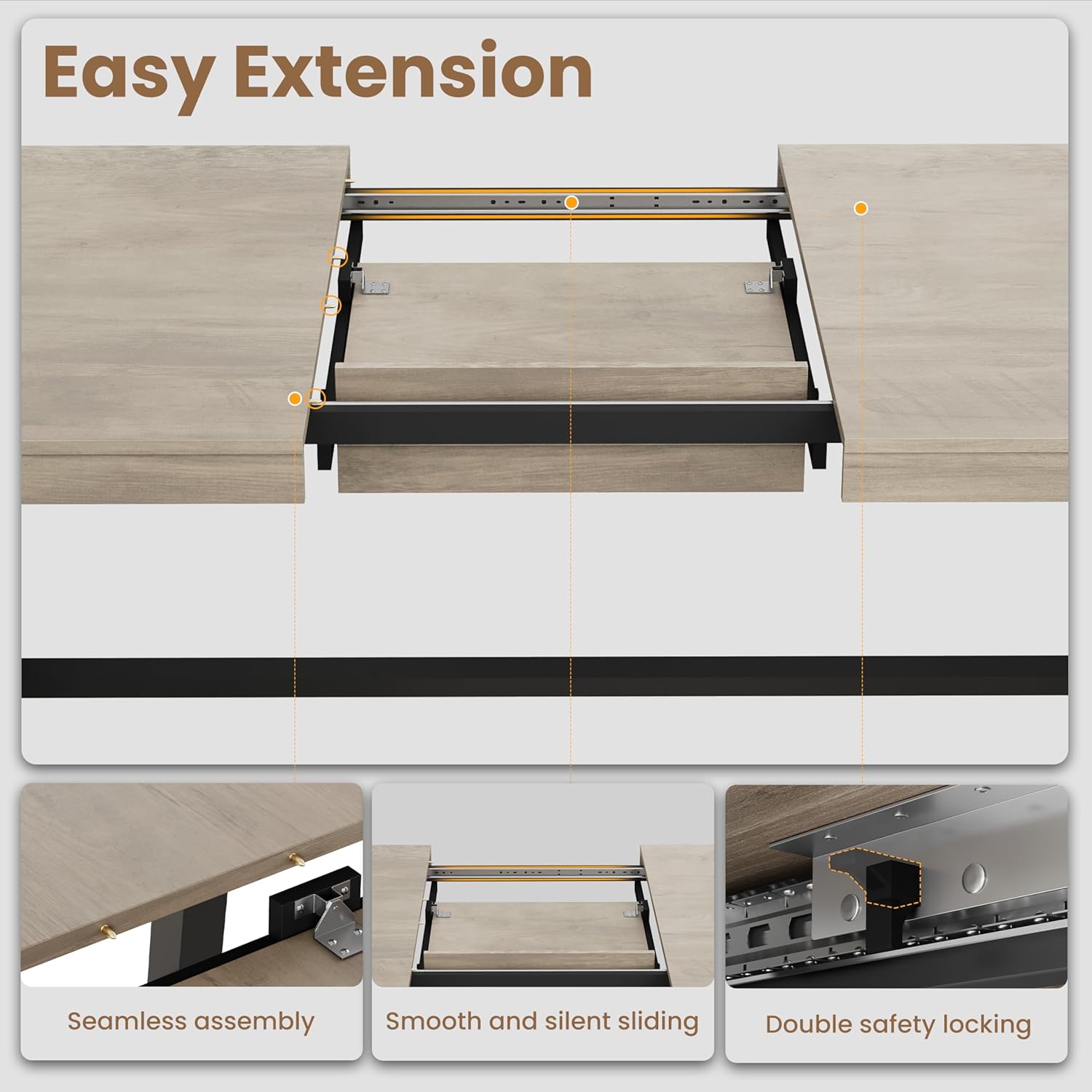 GarveeHome 63-83" Extendable Dining Table, Industrial Rectangular Dining Room Table for 6-8 People, Expandable Kitchen Table with Heavy Duty Metal Frame for Dining Room, Kitchen & Parties, Grey