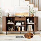 ONBRILL 63'' Fluted Sideboard Buffet Cabinet with Storage, Large Credenza Storage Cabinet with Drawers, Mid Century Modern Buffet Table Accent Console Cabinet for Kitchen Living Room Enrtyway, Walnut