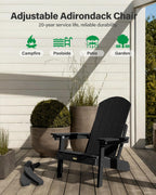 YEFU Outdoor Rocking Chairs Set of 2, Adirondack Chair with Retractable Ottoman, Adjustable Adirondack Rocking Chair,Rockings Chairs Outside,Weather Resistant,for Patio,Porch,Lawn,Heavy Duty,Black