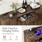 59" Buffet Cabinet with Drawers, Large Fluted Sideboard Buffet Storage Cabinet with Charging Station, Shelves and Doors, Modern Accent Coffee Bar Console Table for Kitchen, Entryway and Living Room