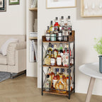 KLM Liquor Bottle Display Shelf, Coffee Syrup Rack Organizer, 3 Step Countertop Wine Rack, Mini Bar, Retro Bar Shelf Stand for Whiskey, Spirits.(Brown)