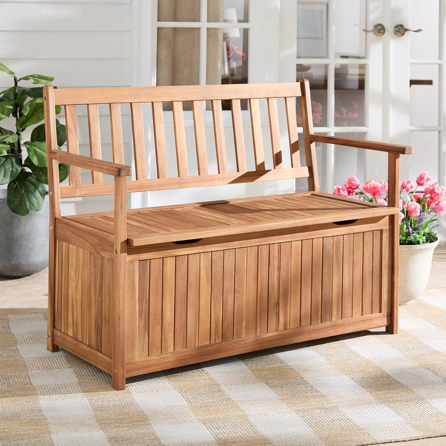 BrylaneHome Lucas Outdoor Storage Bench - Acacia Wood