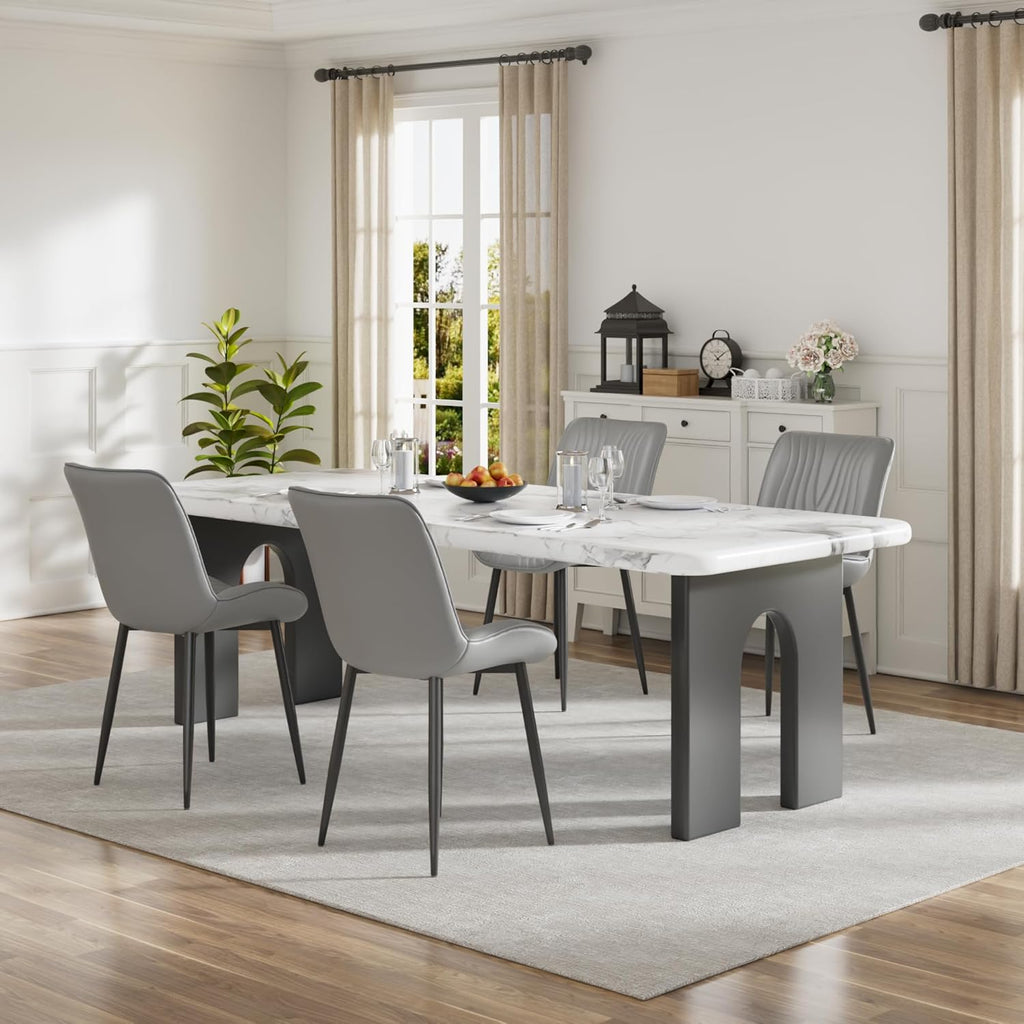 VECELO Dining Chairs Set of 4, Modern Upholstered Faux Leather Cushion Seat and Metal Legs for Kitchen, Living Room, Grey