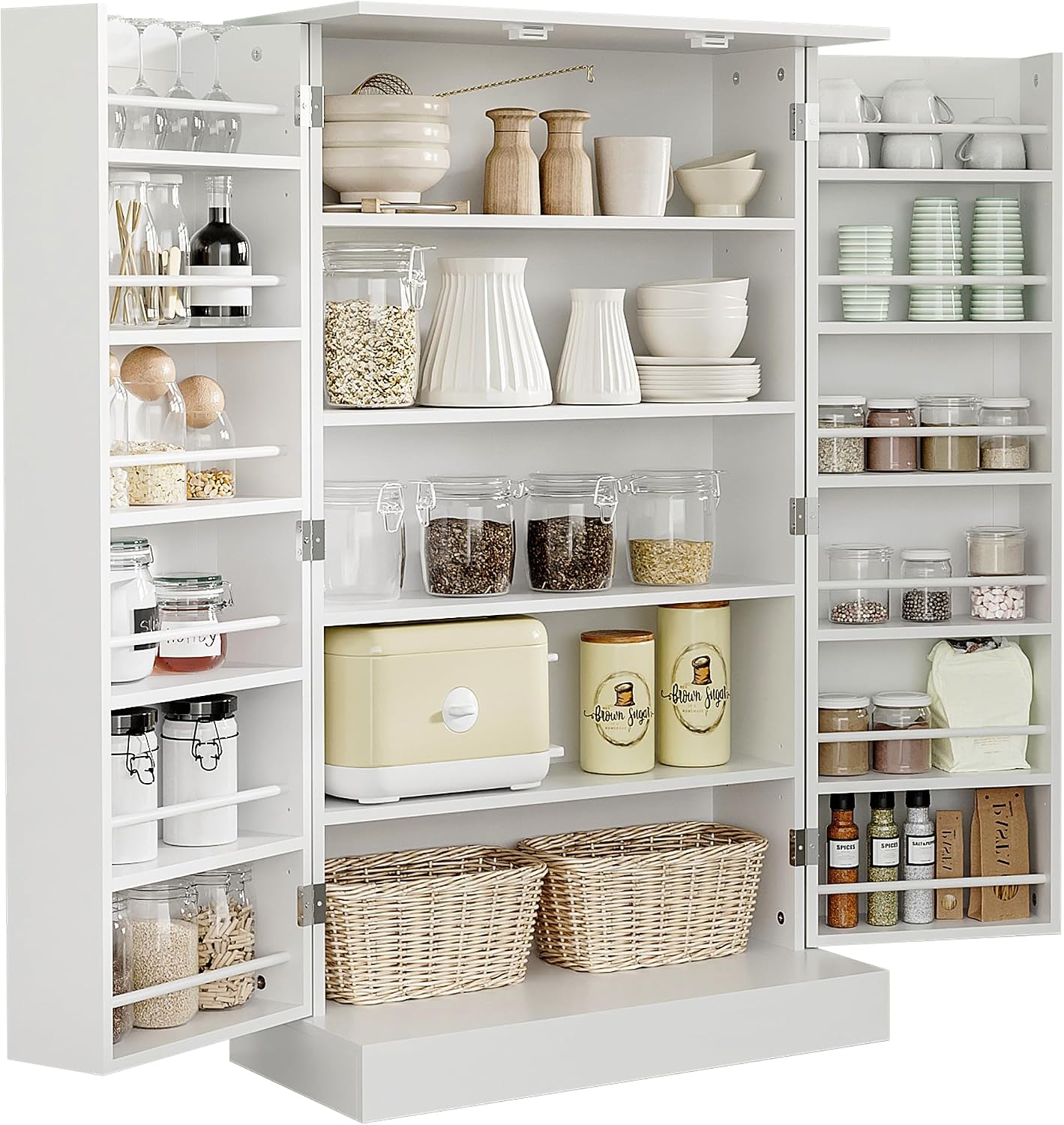 41" Modern Kitchen Pantry Freestanding Storage Cabinet with Double Doors Adjustable Shelves for Living Room - White,11.8 * 23.5 * 40.8
