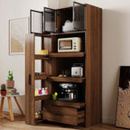 Pantry Cabinet with Doors, 71” Tall Kitchen Pantry Cabinet with Drawers & Microwave Shelf, Kitchen Hutch with Pull-Out Storage Shelves for Dining Room