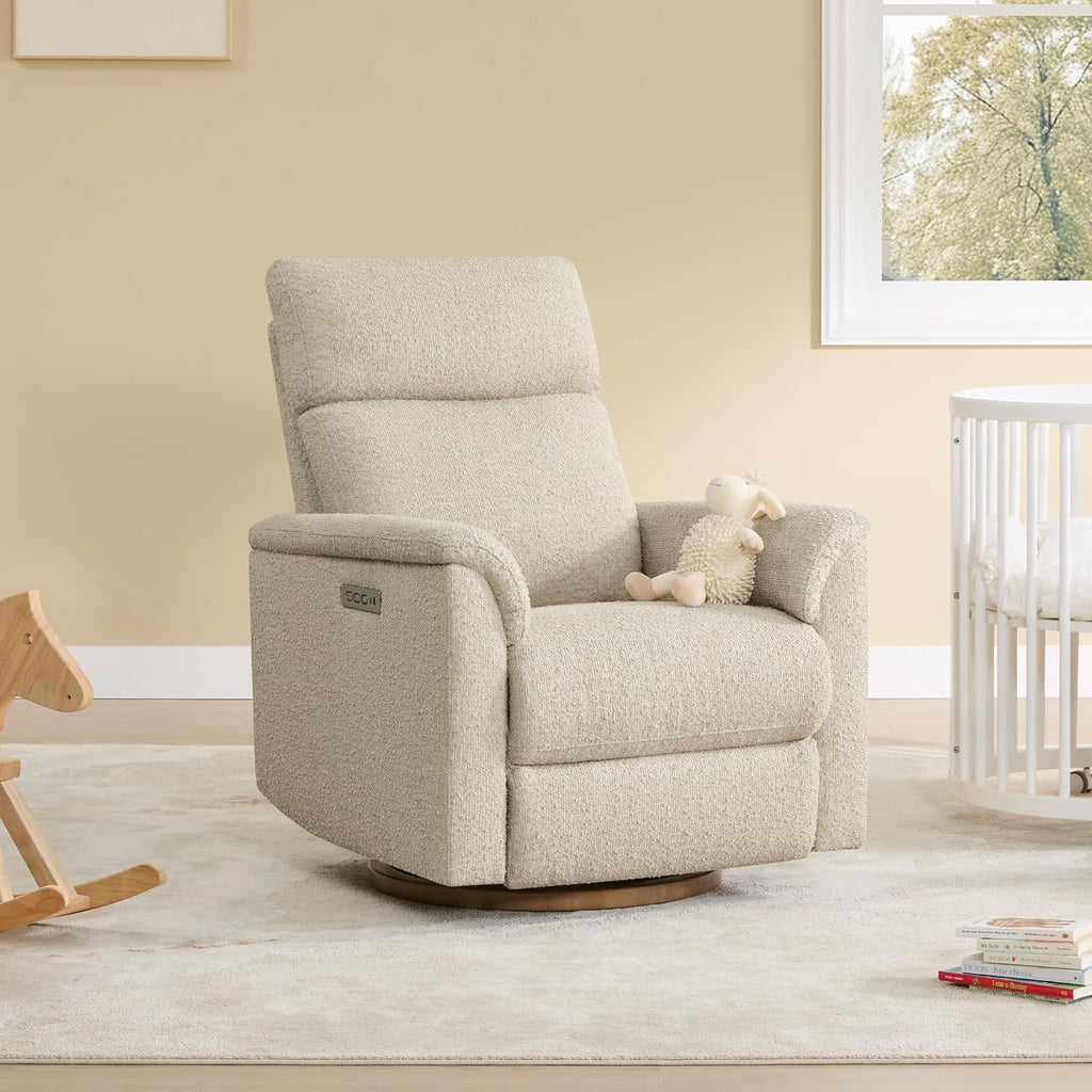 CHITA Power Swivel Glider for Adults with Nightlight, Nursery Recliner Chair with Power Headrest for Living Room, Bedroom, Water-Resistant Boucle Fabric in Sand