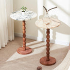 Marble Side Table, Round End Table with Faux Marble Top and Solid Wood Legs, Modern Accent Table for Living Room, Bedroom, Small Spaces and Office (Travertine, Small)