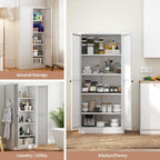 61" White Metal Kitchen Pantry Cabinet Adjustable Storage with 4 Shelves (110lb Capacity), Heavy Duty Freestanding Pantry Organizer for Kitchen, Pantry, Living Room
