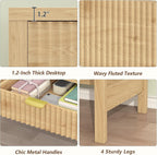 YOMILUVE Fluted Computer Desk with 2 Drawers, 39 Inch Small Computer Desk with Storage, Compact Writing Study Desk for Small Spaces