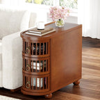 No Assembly Required 3-Drawer Wood End Table with Grooved Hollow Drawers and Premium Solid Wood Original Legs (1, Brown)