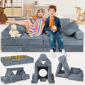 Lunix LX15 14pcs Modular Kids Play Couch, Design-Patent Child Sectional Sofa, Fort-Play Bedroom & Playroom Furniture for Toddlers, Convertible Foam, Washable Covers, OEKO-TEX & CertiPUR-US, Stone Gray