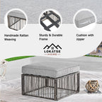 LOKATSE Home Patio Footstool Outdoor Ottoman with Soft Thick Cushion for Garden Yard Deck Poolside, Gray