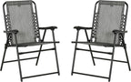 Set of 2 Patio Folding Chairs, Outdoor Bungee Sling Chairs w, Armrests, Portable Lawn Chairs for Camping, Garden, Pool, Beach, Backyard, Gray