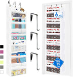 over the door organizer, Solid Bamboo Board (Not Plastic!) 6-Tier Heavy Duty 75LB, 12 Side Pockets, 3 Reinforced Hooks & Anti-Slip Pads, Waterproof & Washable, No Sagging, No Door Damage,White
