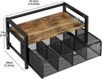 Tea Bag Organizer with 8-Compartment Mesh Drawer, Rustic Brown | Wood & Metal Holder, Spacious Storage Capacity, Smoothly Sliding Drawers, Divided Compartment Storage, Multi-Scene Use