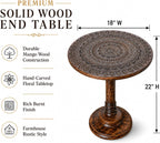 Alpha Living Home Farmhouse End Table, Solid Mango Wood Round Side Table for Living Room, Rustic Accent Table for Bedroom, Sofa Side Table, Burnt Finish, 18 x 22 Inch