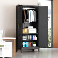 71" Armoire Wardrobe Closet, Metal Wardrobe Closet with Hanging Rod | Wardrobe Closet with Doors, Wardrobe Cabinet with Adjustable Shelves, Clothing Storage Cabinet for Bedroom, Office, Black