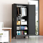 71" Armoire Wardrobe Closet, Metal Wardrobe Closet with Hanging Rod | Wardrobe Closet with Doors, Wardrobe Cabinet with Adjustable Shelves, Clothing Storage Cabinet for Bedroom, Office, Black