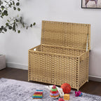 Wicker Storage Trunk, Large Storage Basket with Lid,Rural Natural | Handwoven Wicker Chest with Stay-Open Lid, 30 x 17 x 18 in, 160L（42.3 Gallon）Metal Frame, Easy to Assemble, Supports 200lb