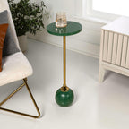JONATHAN Y Evelyn Contemporary 26" Iron Round Drink Table, Martini Cocktail Accent for Small Spaces with Geometric Ball Base and Candlestick Leg, Green and Gold END1005C